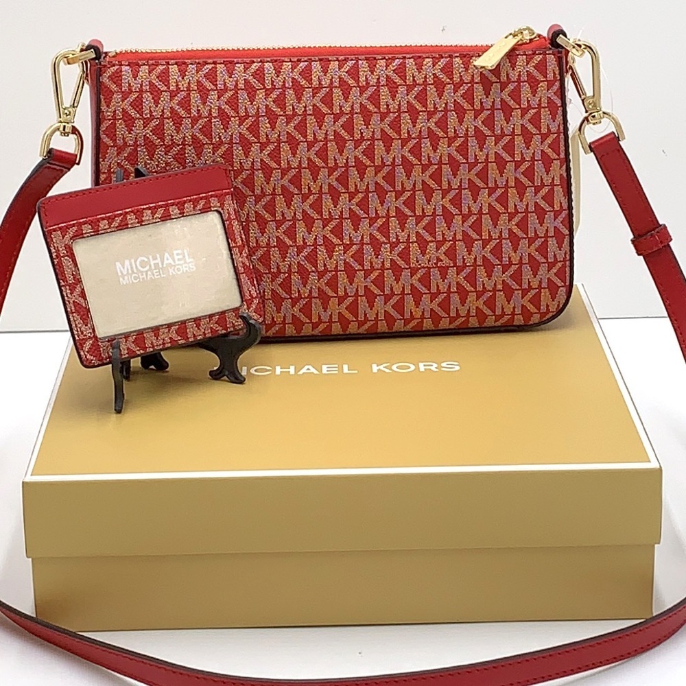 MICHAEL KORS GIFTABLE SHOULDER BAG & CARD HOLDER BOXED SET CHILI PALE GOLD GLITT - Picture 6 of 16